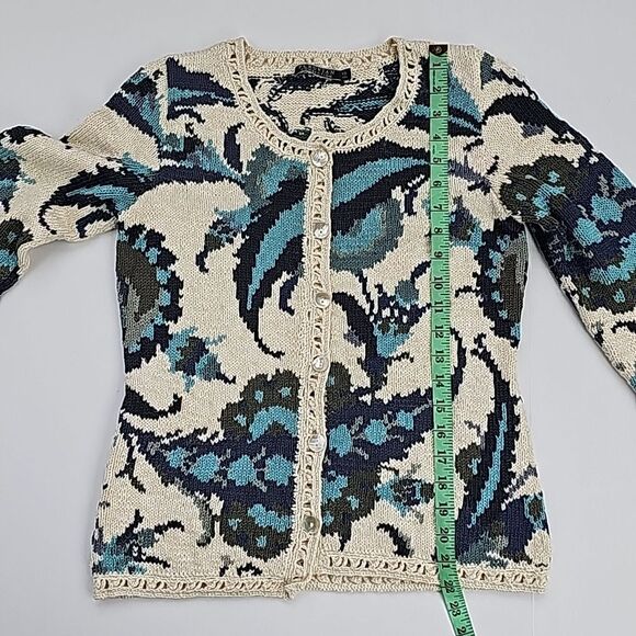 RARE Peruvian Connection Women's Floral Printed Cardigan Cream Teal Size XS - Picture 6 of 9